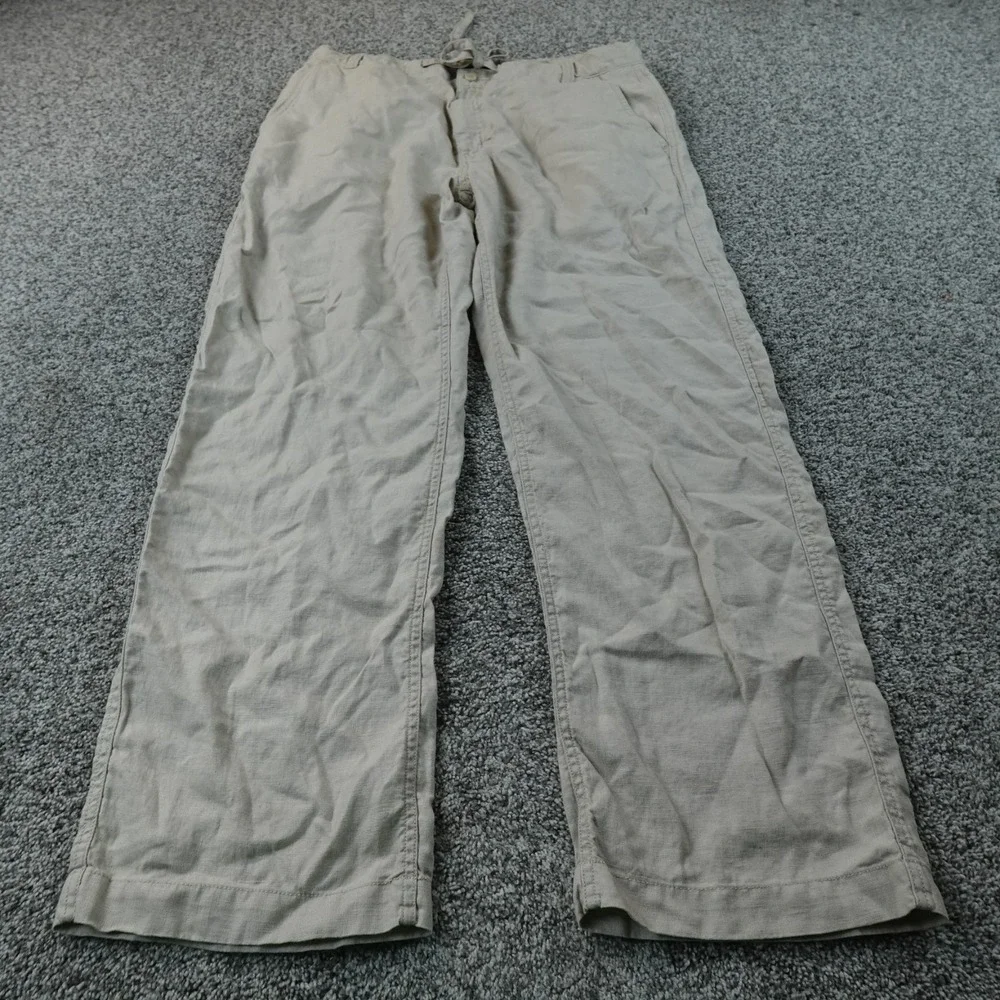 Apt 9 Pants Mens 36X32 Beige Linen Chambray Flat Front Drawstring Chino Beach
